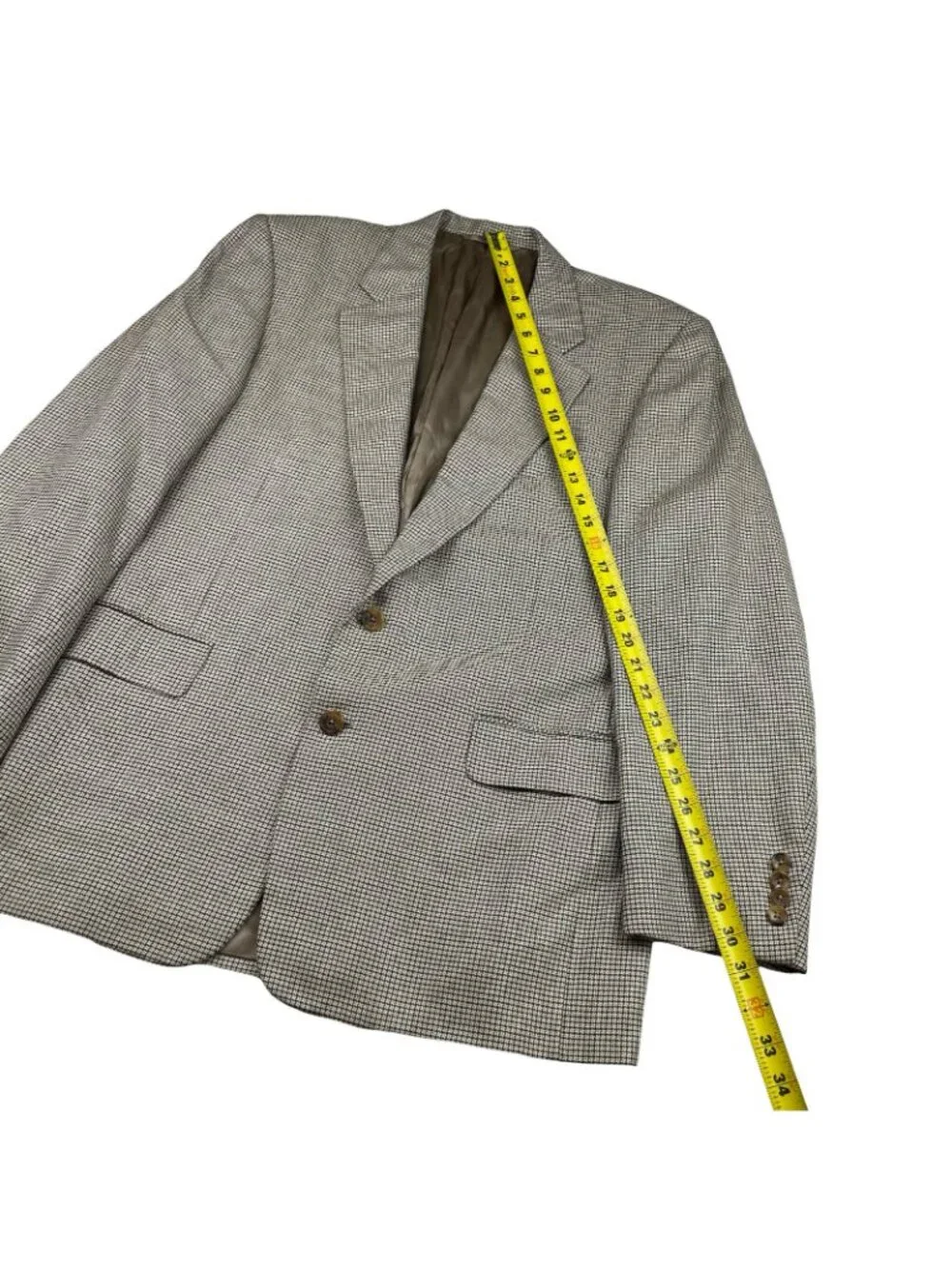 VTG Hickey Freeman Men’s 100% Wool 2-Button Blazer Beige Plaid • 44R